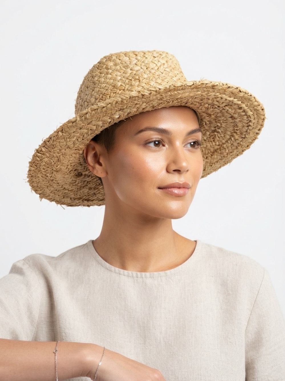 Will + Bear Wide Brim Sun Hat Adjustable Raffia Straw Natural Tan Medium